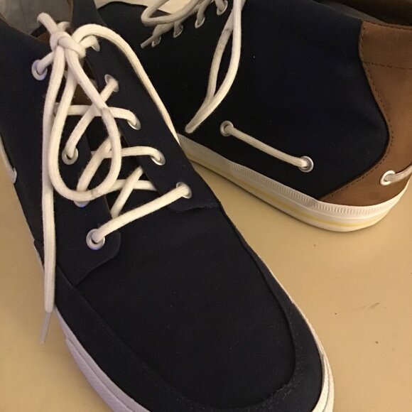 Polo By Ralph Lauren men blue canvas leather High top sneaker size 12 medium - Picture 1 of 11